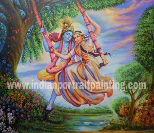 Radha Kishan on swing portrait painting